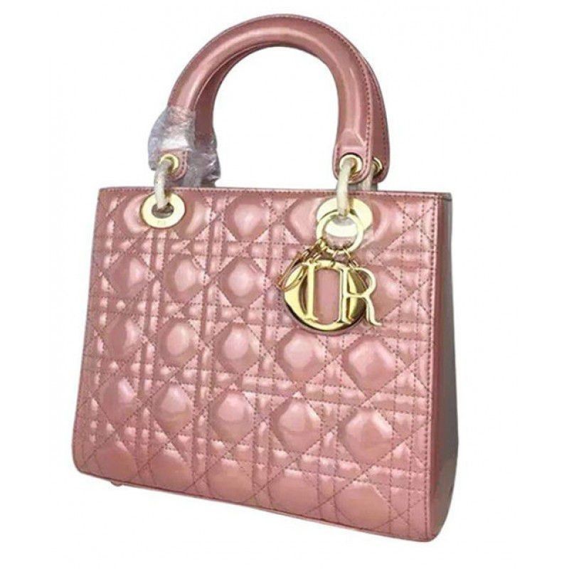 Fashion Dior Lady Dior Medium Patent Leather Tote Bag Pink