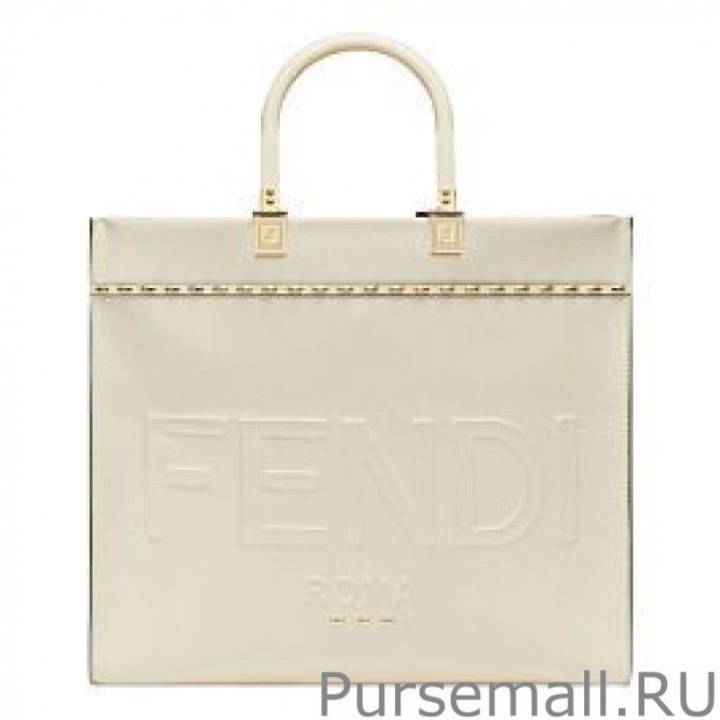 Replica Fendi Sunshine Medium Leather Shopper 8BH386 Cream