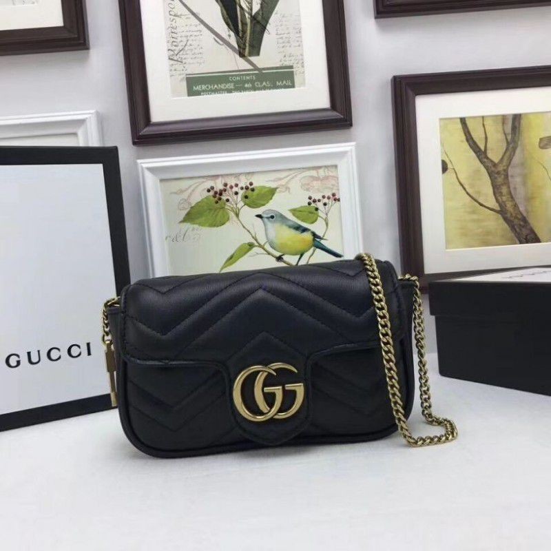 1:1 Mirror GG Marmont matelasse Leather Super Mini Bag 476433 Black