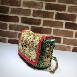 Replica GG Marmont Raffia Small Shoulder Bag 574433 Red / Green