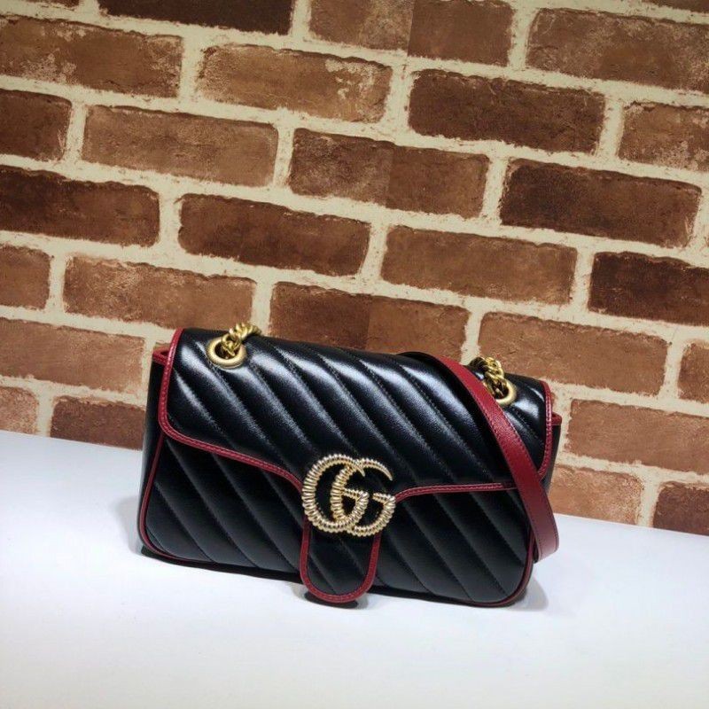 Wholesale GG Marmont Small Shoulder Bag 443497 Black / Red