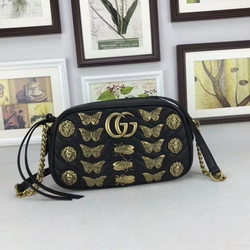 High Quality GG Marmont Matelassé Animal Shoulder Bag 447632 Black