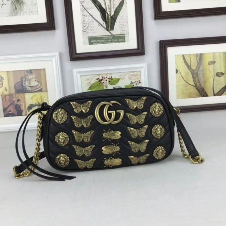 High Quality GG Marmont Matelassé Animal Shoulder Bag 447632 Black