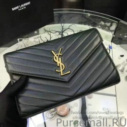 Replicas YSL Saint Laurent Grained Matelasse Leather Chain Wallet Y221220 Black