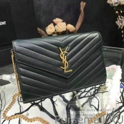 Replicas YSL Saint Laurent Grained Matelasse Leather Chain Wallet Y221220 Black