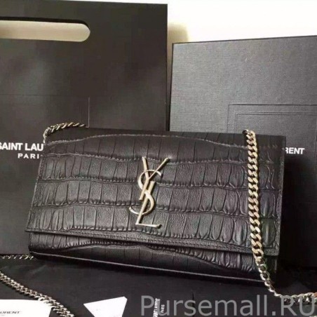 Replicas Saint Laurent Medium Satchel Bag In Black Crocodile Calfskin