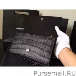 Replicas Saint Laurent Medium Satchel Bag In Black Crocodile Calfskin