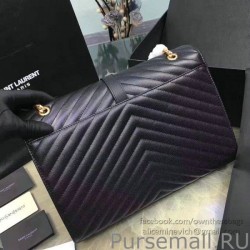 Fashion Saint Laurent Classic Large Monogram Shoulder Bag in Black Grained Matelasse 396910