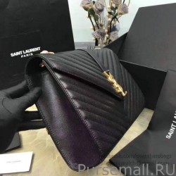 Fashion Saint Laurent Classic Large Monogram Shoulder Bag in Black Grained Matelasse 396910