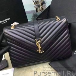 Fashion Saint Laurent Classic Large Monogram Shoulder Bag in Black Grained Matelasse 396910
