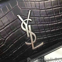 Inspired Saint Laurent Shoulder Bag in Black Croco Leather 354117