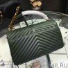 Top Quality Saint Laurent Top Handle Bag in Green Matelasse Leather 392738