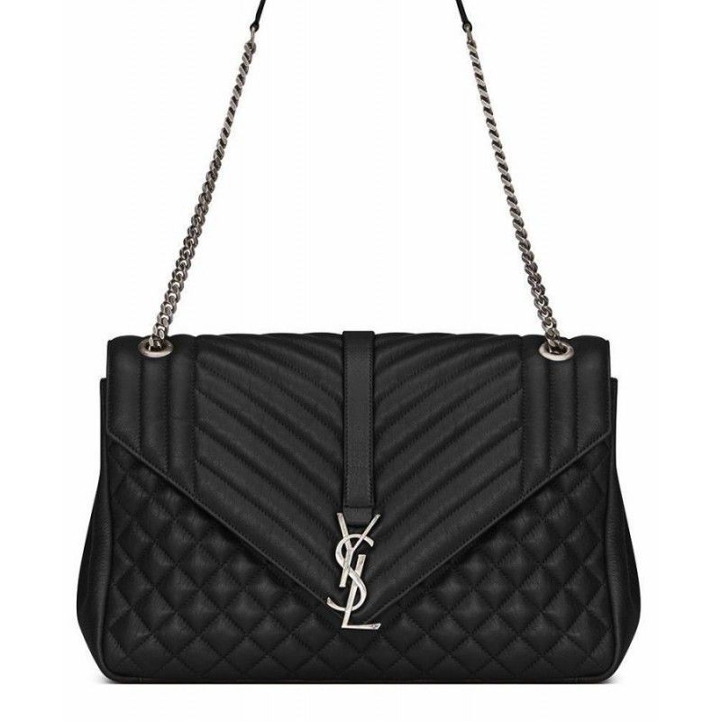 Top YSL Large Monogram Envelope Satchel Black