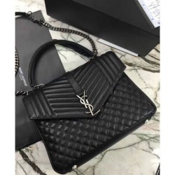 Top YSL Large Monogram Envelope Satchel Black