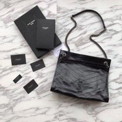 Copy YSL Saint Lauren Niki Medium Shopping Bag Crinkled Vintage Leather Black