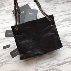 Copy YSL Saint Lauren Niki Medium Shopping Bag Crinkled Vintage Leather Black