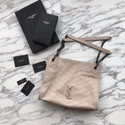Replicas YSL Saint Lauren Niki Medium Shopping Bag Crinkled Vintage Leather Gray