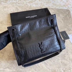 Copy YSL Saint Lauren Niki Medium Shopping Bag Crocodile Black