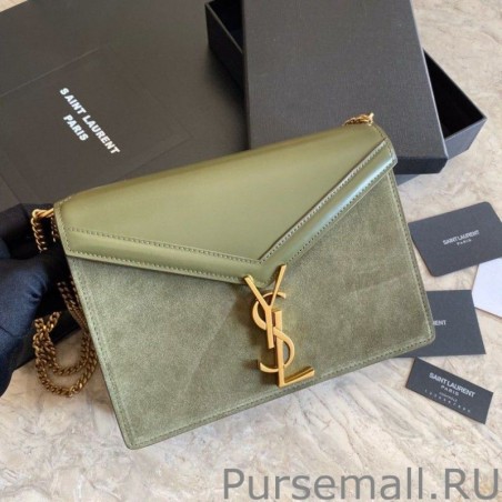 High YSL Saint Laurent Cassandra Medium Suede Bag Light Green