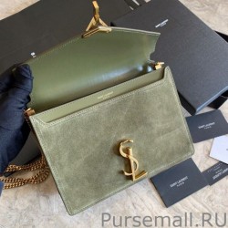 High YSL Saint Laurent Cassandra Medium Suede Bag Light Green