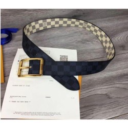 Designer M0040Q Reverso 40mm Reversible Mens Belt Damier Azur And Damier Graphite Canvas Gold Buckle