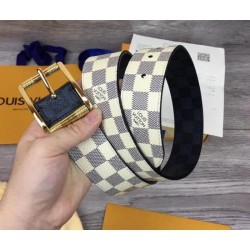 Designer M0040Q Reverso 40mm Reversible Mens Belt Damier Azur And Damier Graphite Canvas Gold Buckle