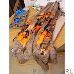 Wholesale classic double G letter Logo Scarf with floral elements Orange