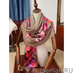 Designer classic double G letter Logo Scarf with floral elements Rose