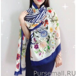 AAA+ classic floral cashmere scarf 100 x 200 Blue