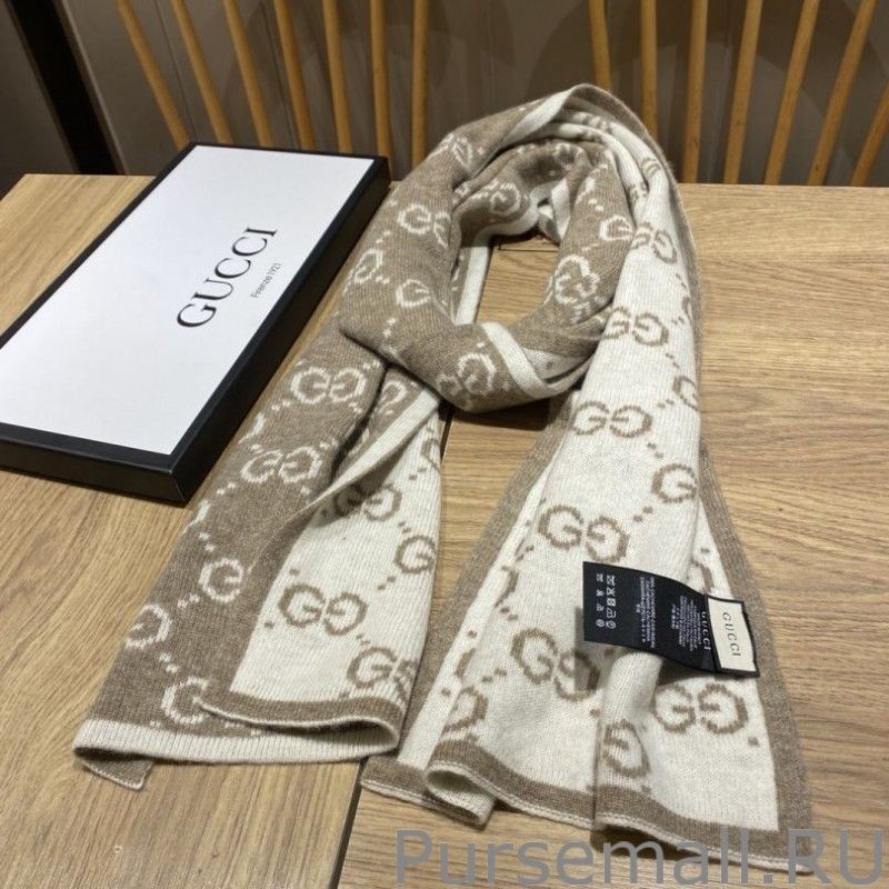 Top Quality Classic Wool GG jacquard Scarf Coffee