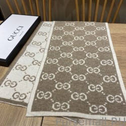 Top Quality Classic Wool GG jacquard Scarf Coffee