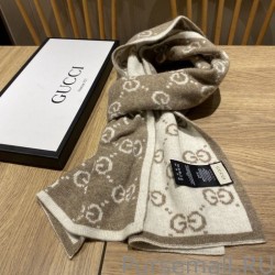 Top Quality Classic Wool GG jacquard Scarf Coffee