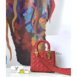 Luxury Christian Dior Supple Lady Dior Bag Red