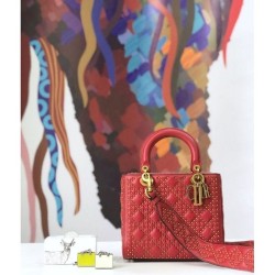 Luxury Christian Dior Supple Lady Dior Bag Red