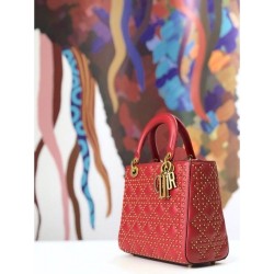 Luxury Christian Dior Supple Lady Dior Bag Red