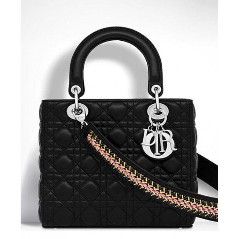 Knockoff Dior Lady Dior Medium Classic Tote Bag With Lambskin Black