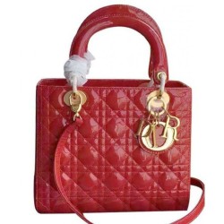 High Quality Dior Lady Dior Medium Patent Leather Handbag Red