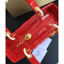 High Quality Dior Lady Dior Medium Patent Leather Handbag Red