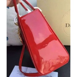 High Quality Dior Lady Dior Medium Patent Leather Handbag Red