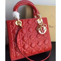 High Quality Dior Lady Dior Medium Patent Leather Handbag Red