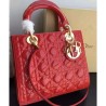 High Quality Dior Lady Dior Medium Patent Leather Handbag Red