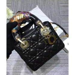 Replica Dior Lady Dior Mini Classic Tote Bag With Lambskin Black