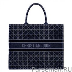 Designer Christian Dior Cannage Embroidered Velvet Dior Book Tote Dark Blue