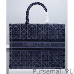 Designer Christian Dior Cannage Embroidered Velvet Dior Book Tote Dark Blue