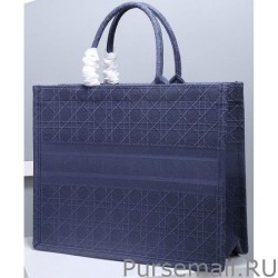 Top Christian Dior Cannage Embroidery Dior Book Tote Bag Dark Blue
