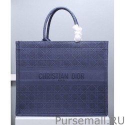 Top Christian Dior Cannage Embroidery Dior Book Tote Bag Dark Blue