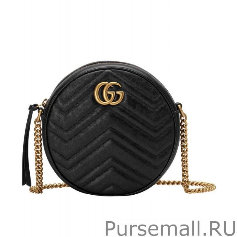 Top GG Marmont Mini Round Shoulder Bag 550154 Black