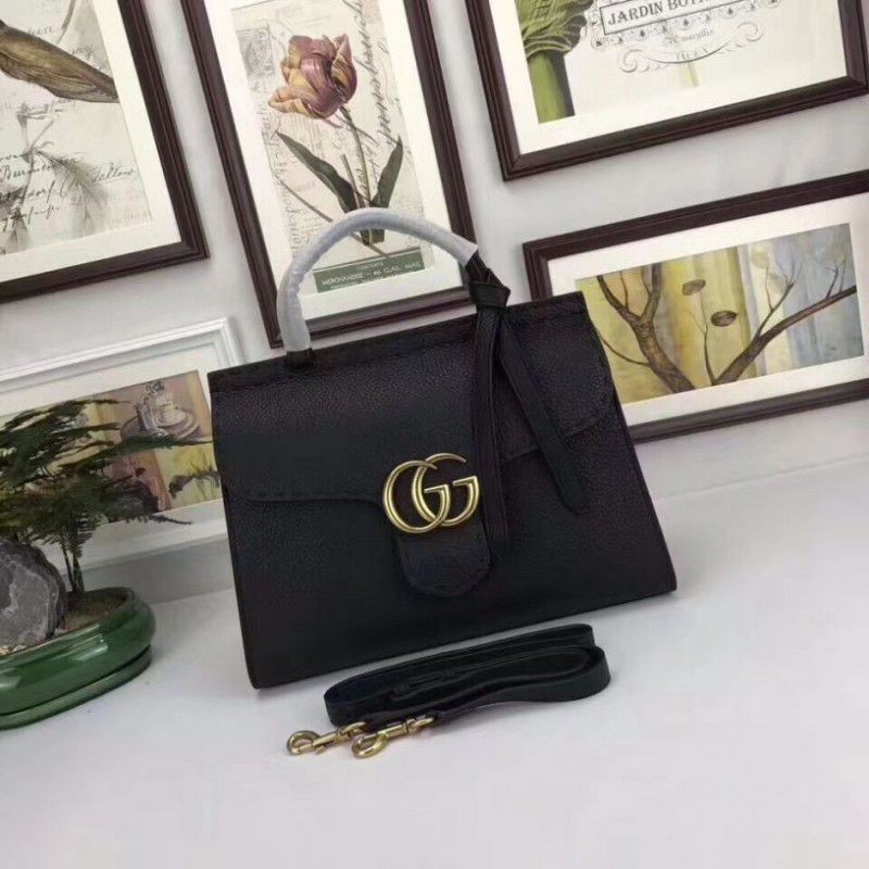 Best GG Marmont leather top handle bag 42189 Black