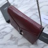 Perfect YSL Saint Laurent Enveloppe Mini Chain Wallet Crocodile Claret