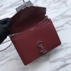 Perfect YSL Saint Laurent Enveloppe Mini Chain Wallet Crocodile Claret